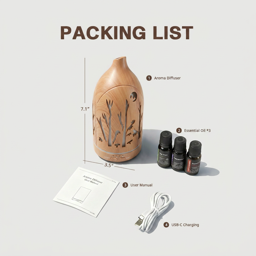 Glowing Forest Cutouts Diffuser | Light Wood | Ultrasonic Aromatherapy Humidifier with Essential Oils