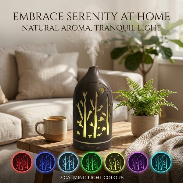 Glowing Forest Cutouts Diffuser | Dark Wood | Ultrasonic Aromatherapy Humidifier with Essential Oils