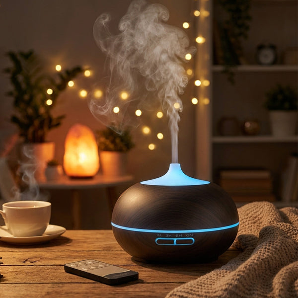 Rounded Teardrop Dark Wood Diffuser with Essential Oil Set