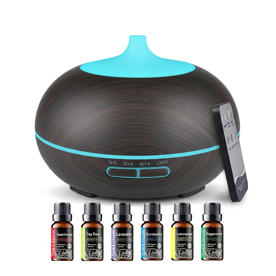 Rounded Teardrop Dark Wood Diffuser with Essential Oil Set