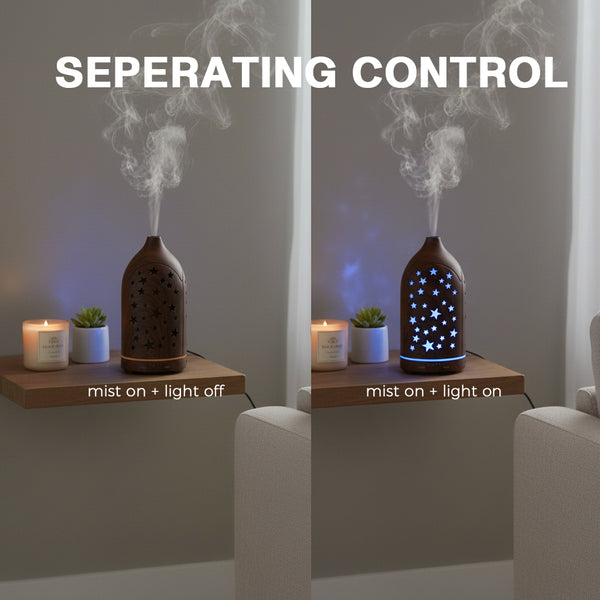 Glowing Star Cutouts Dark Wood Diffuser with Essential Oil Set