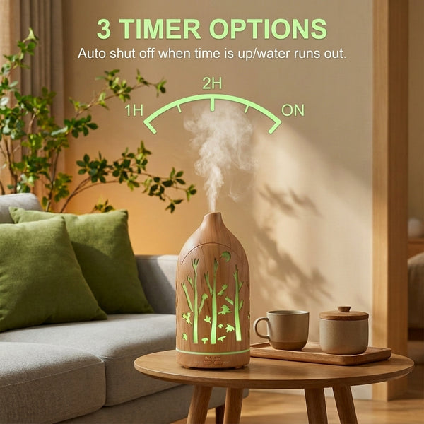 Glowing Forest Cutouts Diffuser | Light Wood | Ultrasonic Aromatherapy Humidifier with Essential Oils