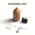Packing list of the light wood star cutout diffuser set (7.1 x 3.5 inches), including the aroma diffuser, 3 essential oils, user manual, and USB-C charging cable.