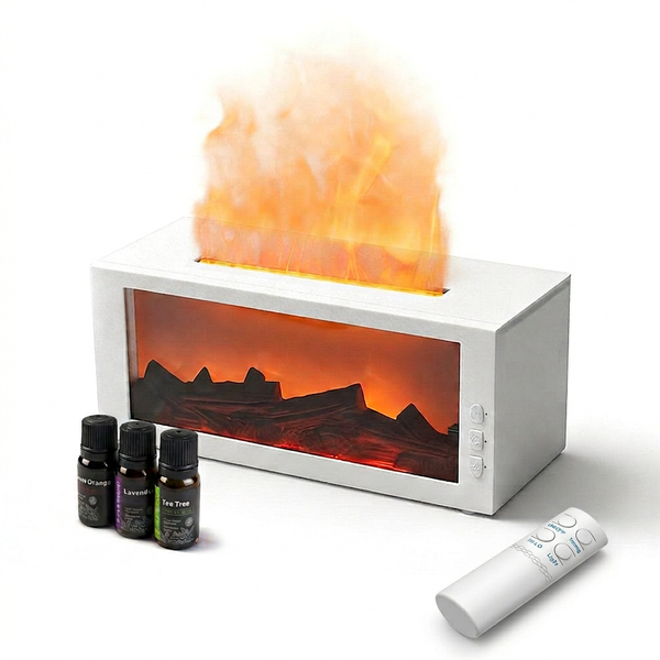 Fireplace flame diffuser in white - front view