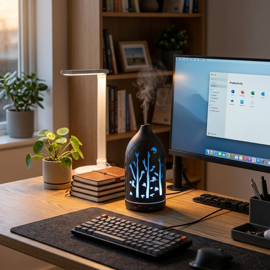 Glowing Forest Cutouts Diffuser | Dark Wood | Ultrasonic Aromatherapy Humidifier with Essential Oils