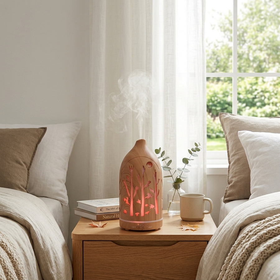 Glowing Forest Cutouts Diffuser | Light Wood | Ultrasonic Aromatherapy Humidifier with Essential Oils