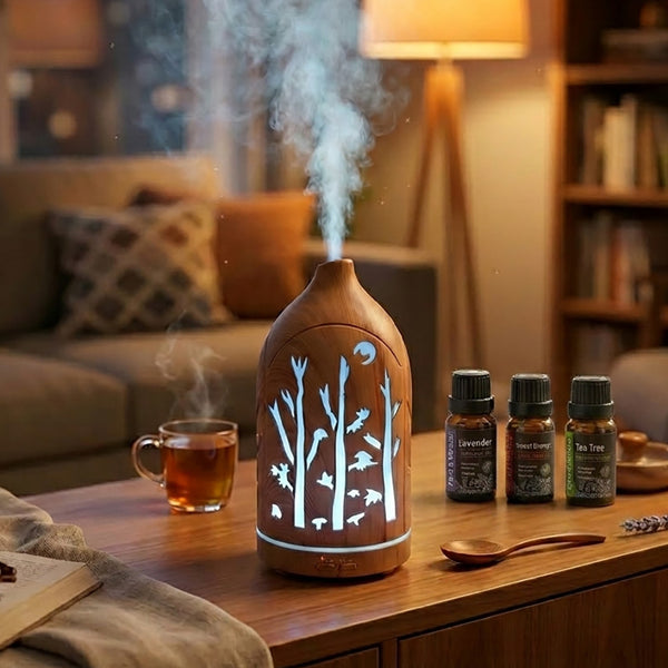 Glowing Forest Cutouts Diffuser | Light Wood | Ultrasonic Aromatherapy Humidifier with Essential Oils