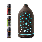 Glowing Star Cutouts Dark Wood Diffuser with Essential Oil Set