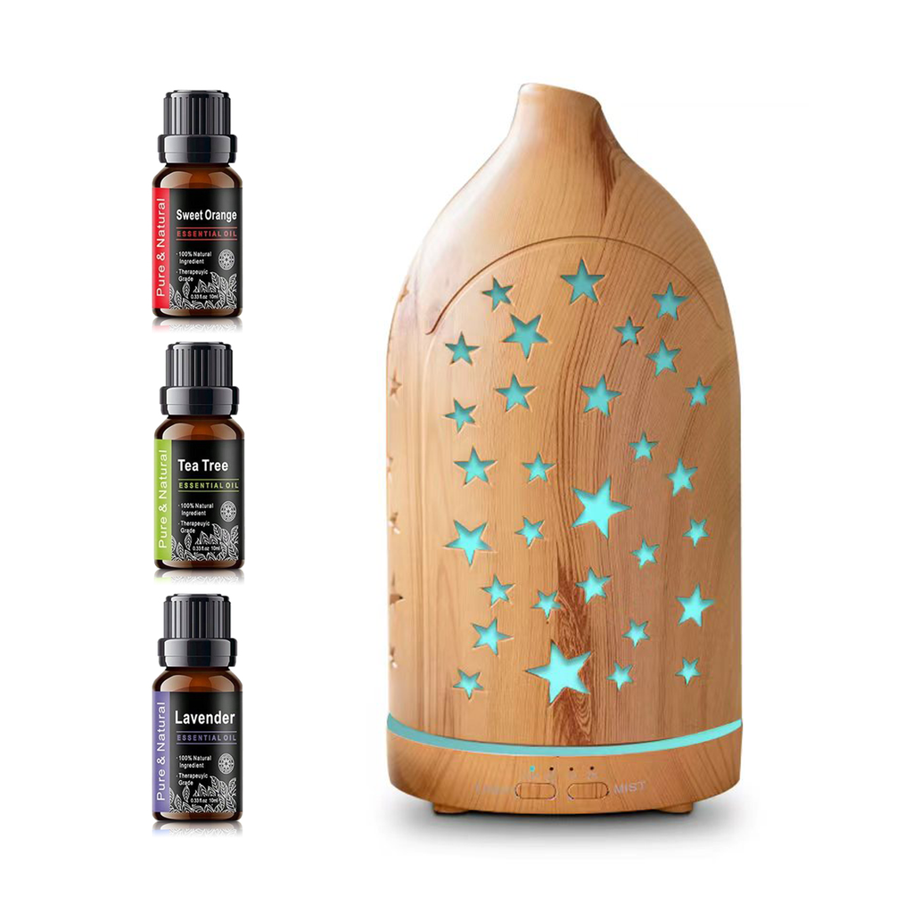 Glowing Star Cutouts Light Wood Diffuser with Essential Oil Set