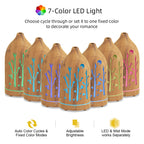 Laser-cut tree pattern detail on wood diffuser- 7 led night light