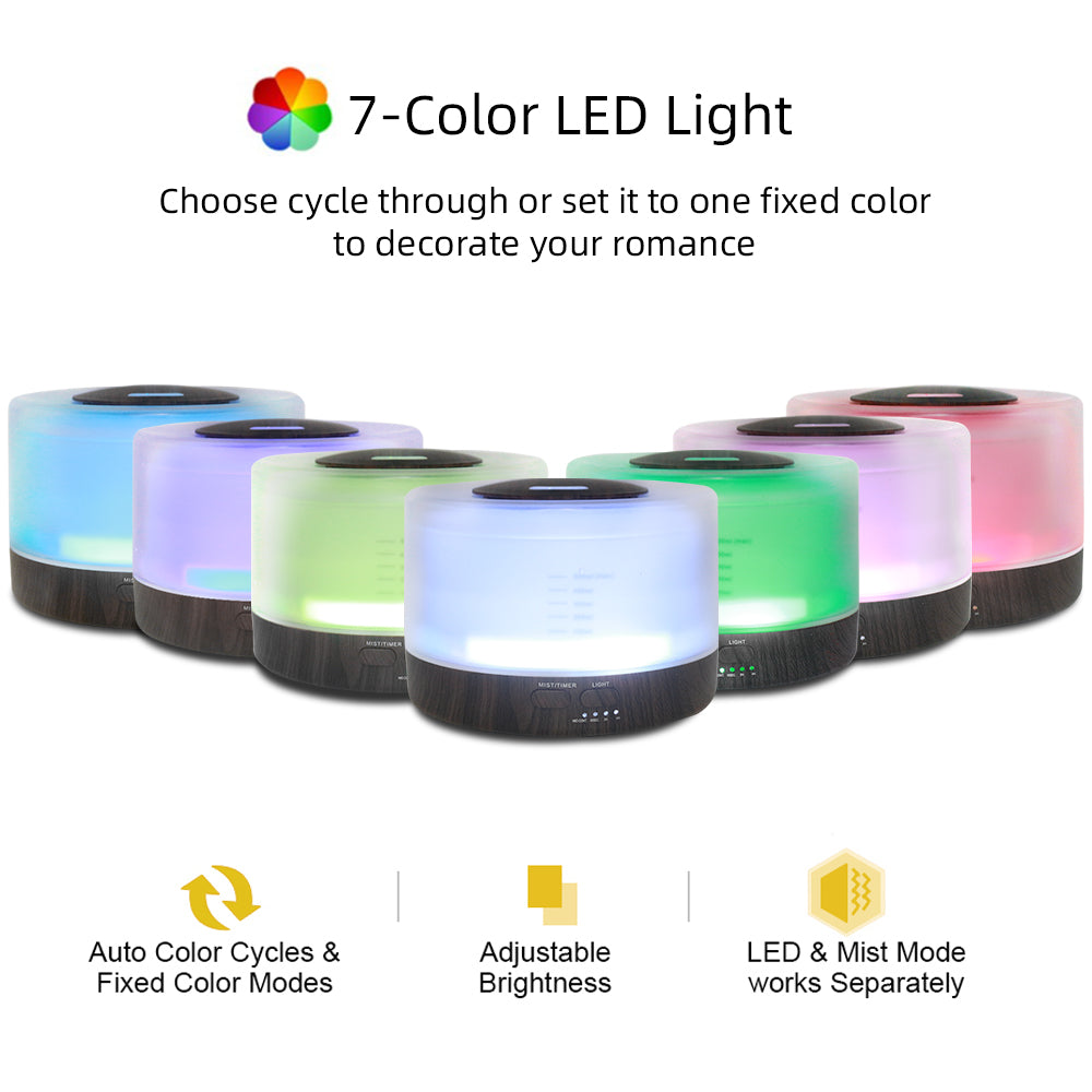 7 led light round dark wood diffuser side view