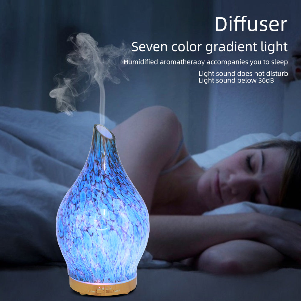 Glass Mottled Light Wood Diffuser with Essential Oil Set