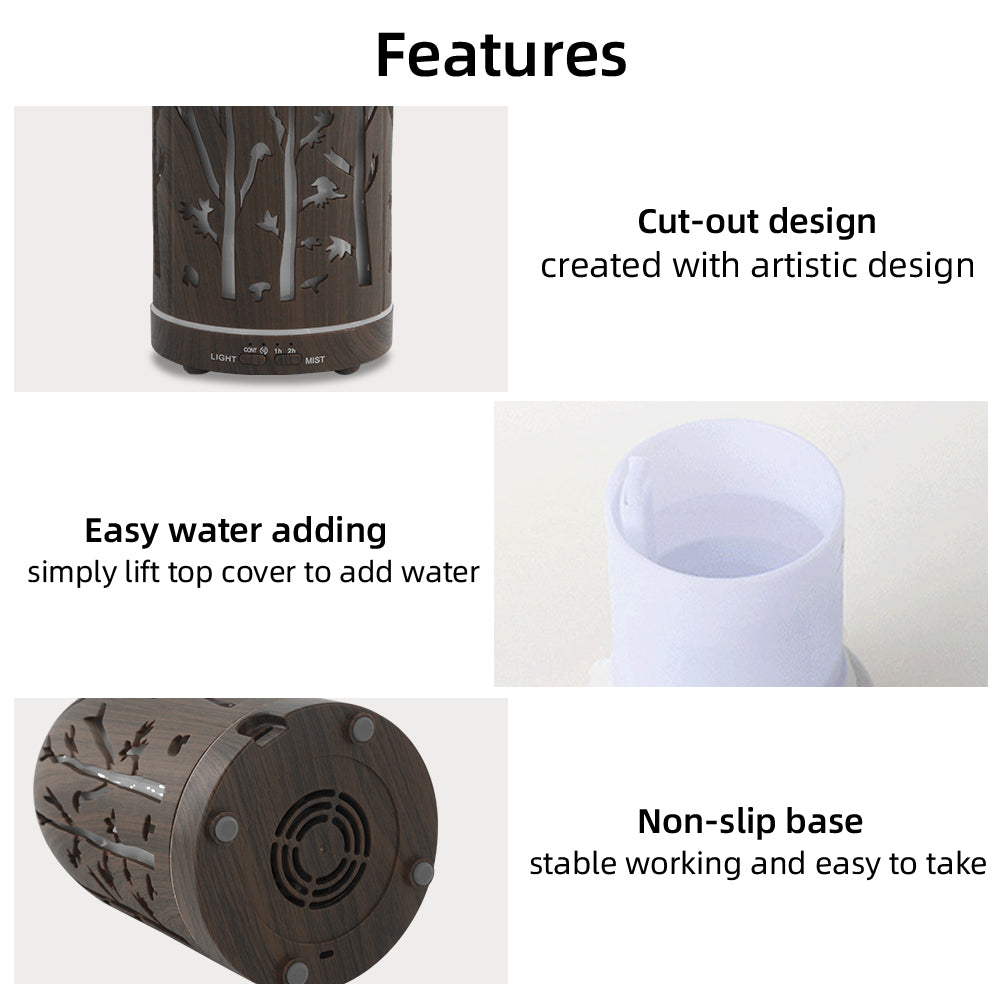 Dark wood forest diffuser as night light in home setting