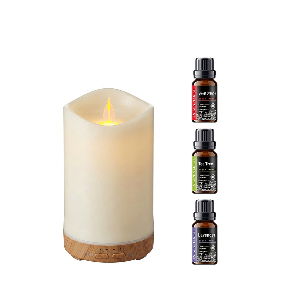 Candle Light Wood Diffuser with Essential Oil Set