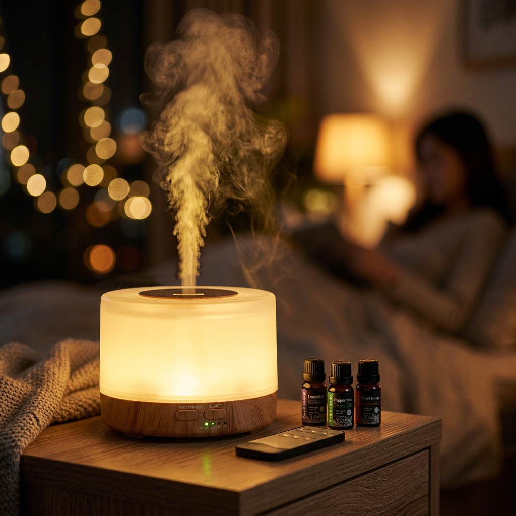 Round Diffuser | Light Wood | Ultrasonic Aromatherapy Humidifier with Essential Oils