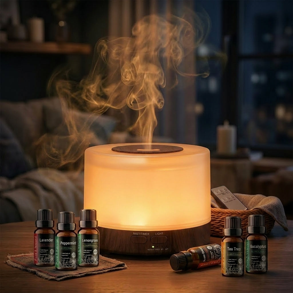 Round Diffuser | Dark Wood | Ultrasonic Aromatherapy Humidifier with Essential Oils