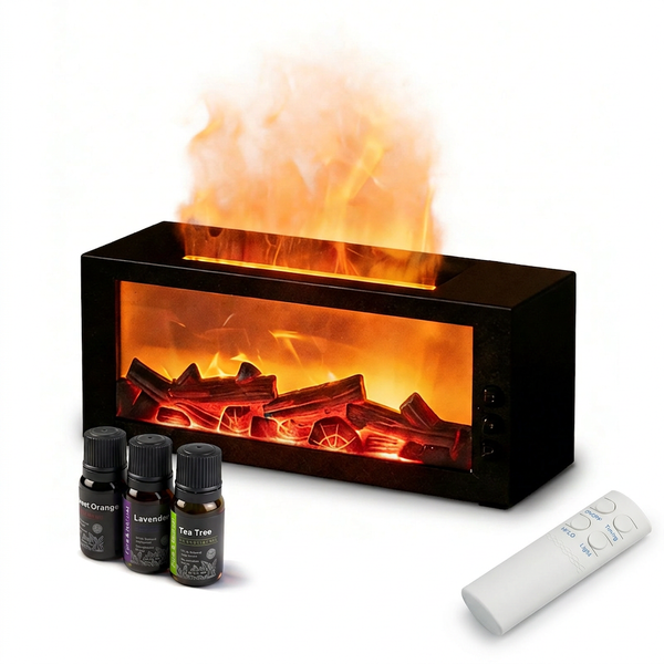 Fireplace flame diffuser in black - front view