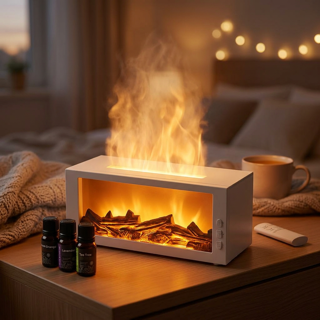 Fireplace Flame Diffuser | White | Ultrasonic Aromatherapy Humidifier with Essential Oils