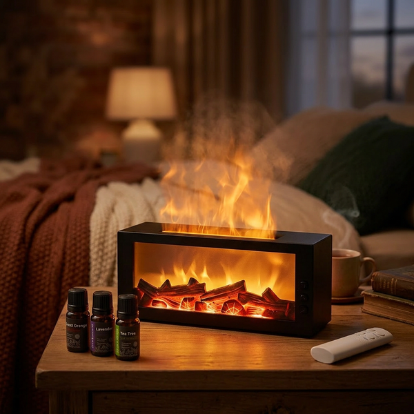 Fireplace Flame Diffuser | Ultrasonic Aromatherapy Humidifier with Essential Oils