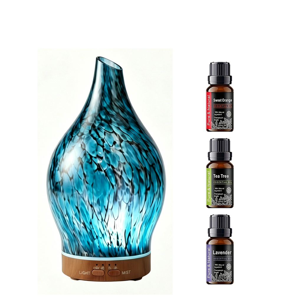 Glass Mottled Light Wood Diffuser with Essential Oil Set
