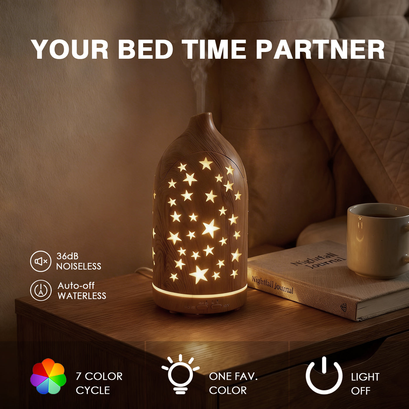 Glowing Star Cutouts Light Wood Diffuser with Essential Oil Set