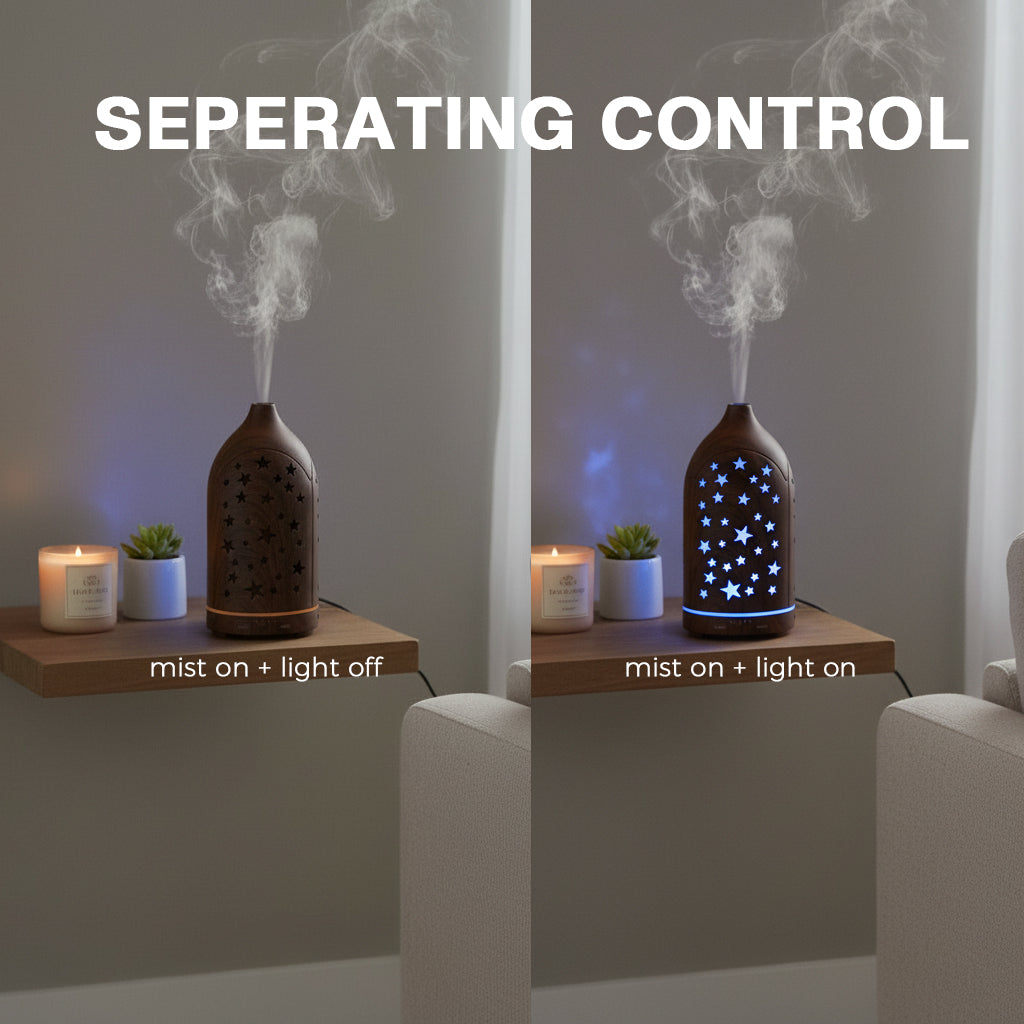 Glowing Star Cutouts Dark Wood Diffuser with Essential Oil Set