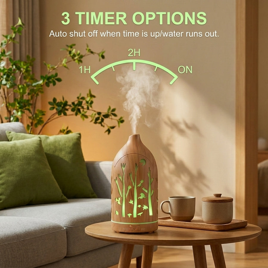 Glowing Forest Cutouts Diffuser | Light Wood | Ultrasonic Aromatherapy Humidifier with Essential Oils