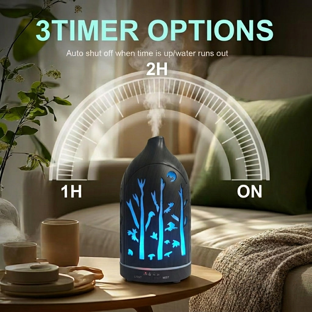 Glowing Forest Cutouts Diffuser | Dark Wood | Ultrasonic Aromatherapy Humidifier with Essential Oils