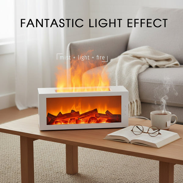 Realistic flame effect from white aromatherapy diffuser