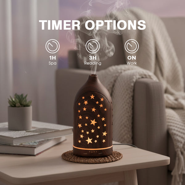 Glowing Star Cutouts Dark Wood Diffuser with Essential Oil Set