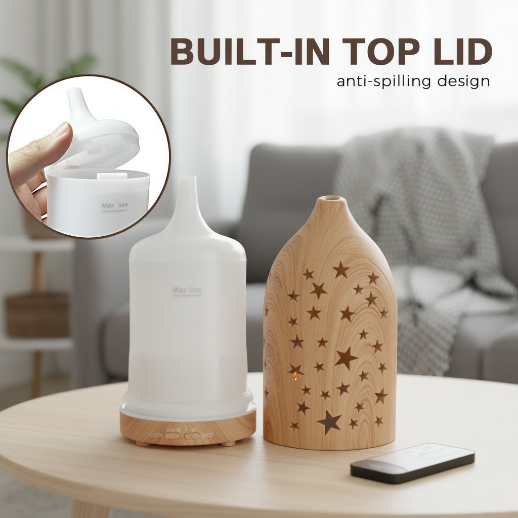 Glowing Star Cutouts Light Wood Diffuser with Essential Oil Set