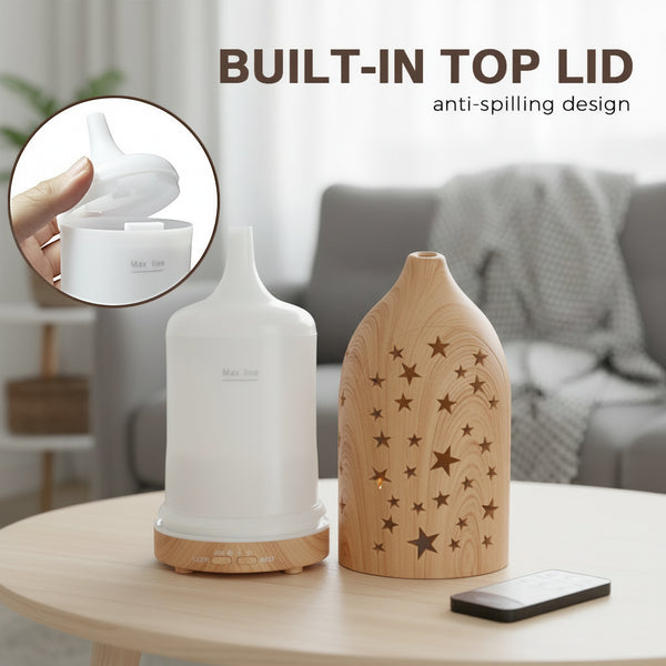 Glowing Star Cutouts Light Wood Diffuser with Essential Oil Set